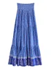 Faldas Vintage Moda Mujer Estampado de flores Playa Bohemio Plisado Cuero Seda artificial Algodón Elástico Cintura alta Bohemio Maxi Cuero Mujer 230710