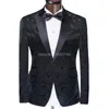 Costumes pour hommes Floral Jacquard Prom Men For Wedding With Black Pants 2 Piece Groomsmen Tuxedo Peaked Lapel Custom Man Fashion Set Jacket