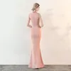 Fritidsklänningar Rosa Transparent Mesh Bomull Kristall Beading Tank ärmlös sjöjungfru Elegant klänning Festkläder Sexig långklubba för kvinnor