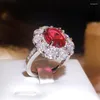 Cluster Ringen 925 Zilver Delicate Kleur CZ Ovale High Carbon Simulatie Diamant Voor Vrouwen Wedding Party Sieraden