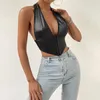 Damtröjor Kvinnor Satin Sexig sommar Backless Cropped Toppar Mode Streetwear Ins Y2K Slim Skinny Oregelbunden Halter Tank