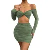 2023 Women's Skirts Fashion Europe America Summer New Sexy Open Bellybutton Top Fold Wrap Hip Half Skirt Set