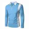 Männer T-Shirts Frühling Herbst Hemd Langarm Patchwork Mode Reißverschluss Revers Poloshirt Top 2 Farbe Spleißen gestreift männlich MTP218 230711