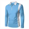 Men s T Shirts Spring Autumn Shirt Long Sleeve Patchwork Fashion Zipper Lapel PoloShirt Top 2 color Splicing Striped Male MTP218 230711