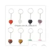 Key Rings Natural Stone 20Mm Heart Keyring Keychain Accessories Cute Door Car Keychains For Girls Couple Chain Ring Holder Drop Deli Dhozb