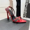 Sandalias de tacón de aguja de diseñador de lujo, banda estrecha, hebilla de taladro de agua, Stilettos decorativos de 11cm, zapatos de noche con correa de tobillo súper alta