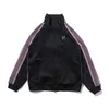 Mens Jackets Quality Black Needles Men Women Casual Fashion Streetwear Butterfly Embroidery Side Webbing Striped Coat 230710