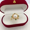 Cluster Rings 14K Gold Gild Diamond Design Square Pearl Ring Exquisite Elegant Green Zircon Natural Jewelry For Women Gift