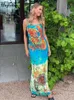 Urban Sexy Robes Hugcitar Graphic Print Sleeveless Slips Patchwork Sexy Bodycon Maxi Dress 2023 Summer Women Y2K Beach Festival Casual Clothes L230711