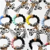 Key Rings 2023 Fashion Sile Cursive Cow Bead Bracelet Wood Disk Keychain Tassel Ox Head Wrist Ring Charm Pendant Accessory Fy3450 Dr Dholk