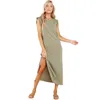 Casual Jurken Europese Stijl Gebreide Zomer Jurk Vrouw Kleding Korte Mouw Vestido Effen Losse