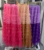Skirts High Quality 2023 Summer Long Women Elastic Waist Gradient Color Prints Cascading Ruffle Skirt Maxi Purple