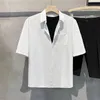 Pants Summer Cool Men Shortsleeved Shirt Antiwrinkle Solid Color Fashion Office Casual Loose Button Pocket Shirt Male Clothing Top