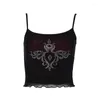 Damlinne Gothic Sexig Spets Strass Camis Y2K Vintage Estetisk Svart Röd Korsett Crop Tops Mode Dam Sommar Tank Streetwear