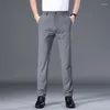 Calça Masculina Summer Good Stretch Smooth Trousers Men Business Elástico Cintura Coreano Clássico Fino Preto Cinza Azul Marca Casual Terno Masculino