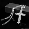 Collares pendientes Retro Gold Cross Charm Pendant Full Ice Out CZ Diamantes simulados Católico Crucifijo Collar colgante con larga cadena cubana x0711