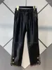 Pantalon femme en cuir véritable taille haute chaînes couture véritable mouton femme était mince avec poches Wy952