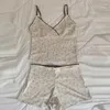 Träningsoveraller för kvinnor 2000-talet Estetisk blommig 2-delad uppsättning Chic Dam V-ringad Rygglös Crop Tops Camisole och shorts Fairycore Y2K Vintage Söt