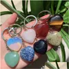 Key Rings Natural Stone Crystal Keychain Handbag Dangle Holder Big Heart Pendum Amet Real Agates Tiger Eye Opal Pink Quartz Chain Dr Dhzyv