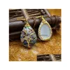 Pendente Lustre Brinco Árvore da Vida Fio Dourado Envolto Lágrima Abalone Paua Shell Cabochão Orgânico 5 Pares Drop Delivery Jewe Dhlyi