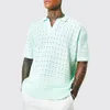 Men's Polos Wepbel Loose Elastic Polo Shirt Sweater Knitted Short-Sleeved Casual T-shirt Solid Color See Through V-neck