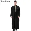 Beonelama Uomo Arabia musulmana ropa Abaya Stand Collar Smooth Thobe India vestido Jubah ropa islámica para hombres 3XL Homme Robes2885