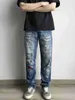 Jeans de deuxième génération de longévité usés et épissés fleur de cajou 501 pantalons décontractés brodés avec patch cassé Niuwang
