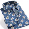 Men's Casual Shirts Printed Cotton Floral Men Long Sleeve Square Collar Soft Regular Fit Easy Care Front Pocket Mens Clothing