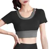 Chemises actives soutien-gorge de Yoga pour femmes été à manches courtes vacances deux pièces couleur assortie haut Gym parc vêtements de travail pour les femmes de moins de 30 ans