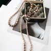 Strands Strings DIY Long Simulated Pearl Necklace For Women Camellia pendant long necklace Party jewelry 230710