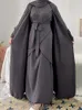 Ropa étnica Conjunto Abaya de 3 piezas Manga de pétalo islámico Mujer musulmana Kimono Vestido largo Abrigo Corbata Falda Dubai Arabia Saudita Modesto Traje a juego