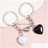 Porte-clés Nouveau Design Porte-clés Cristal Naturel Quartz Pierre Coeur Anneau Bouton Magnétique Chaînes Pour Couple Ami Cadeaux Diy Bijoux Dro Dhqoj