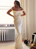 Günlük elbiseler beyaz ipek saten doku askı elbisesi seksi v boyun sırt açık uzun tunik kadınlar yaz kıyafetleri zarif parti maxi a2668