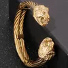 Bracciale rigido in acciaio inossidabile placcato oro gotico con testa di leone e lupo, bracciale aperto per uomo, uomo, ragazzo, a portata di mano, accessori per gioielli, manici 230710