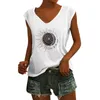 T-shirts pour femmes Sun Moon Letter Print Tank Top Hide Belly Basic Slim Col en V Chemise décontractée confortable