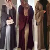 Moda nueva Dubai Abaya Kaftan mujeres musulmanas turcas vestido de Color sólido ropa islámica tres pisos vestidos de manga de trompeta túnica Mu211J