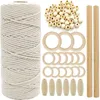 Fil en bois artisanat macramé cordon coton naturel corde avec bois bâton perle pour bricolage Kit de dentition tenture murale # T2G291k