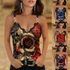 Women's Blouses Blouse Women Flower Print Sleeveless Shirts Summer Casual Womens Gothic Skull Printed V Neck Aesthetic Tops 2023