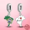 925 silver för pandora berlock smycken pärlor Armband Spanien Chile Brasilien Flagga Kärlek berlock set Hänge DIY Fine Bead Smycken
