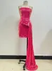 Casual Dresses Sexy Shinning Sequines Sleeveless Top Mini Skirt 2 Piece Set Elegant Rose Red Strapless Sequins Bodycon SkirtsTwo Sets