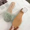 Dress Shoes Summer Fluffy Peep Toe Sexy High Heel Fur Feather Lady Fashion Wedding Slip On Pink Square Sandals 230711