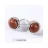 Stud 8Mm 10Mm 12Mm Natural Stone Stainless Steel Diy Ear Tiger Eye Opal Amethyst Rose Quartz Agate Earrings For Women Girl Jewelry D Dhthq