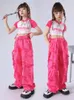 Stage Wear 2023 Ragazze Jazz Dance Costume maniche corte Crop Tops Pantaloni Pink Suit Modern Hip Hop Performance Abbigliamento Abiti BL10934