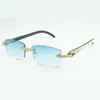 Rahmenlose Buffs Moissanit-Sonnenbrille mit endlosem Diamant 3524012 mit natürlichem gemischtem Büffelhorn und 56-mm-Gläsern für Männer und Frauen