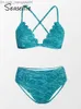 Women's Swimwear SEASELFIE Green Scalloped High Waist Bikini Set Women's Swimwear Sexy V-Neck Two Piece Swimwear 2023 Swimwear Beach Suit Z230712