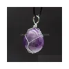 Pendant Necklaces Natural Stone Sier Color Wire Winding Necklace Irregar Amethyst Rose Quartz Crystal Agate Drop Delivery Jewelry Pen Dhhdb