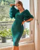 Casual Dresses Women Solid Elegant Off Shoulder Ruffle Sleeves Pleated Midi Formal Party Bodycon Green Sexy