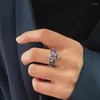 Fedi nuziali Vintage placcato argento cuore corona apertura per le donne brillano viola CZ pietra intarsio gioielli di moda regali per feste nobili