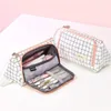 Stationary Pen Storage Bag Pencil Multi Layer Large Capacity Cosmetic Travel Simple Plaid Kids Case