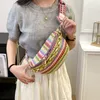 Taille Sacs Épais Chaîne Femmes Sac Rayé Paille Tissé Sac À Main Bourse D'été Fanny Pack Mode Boho Voyage Poitrine Femme Ceinture 230711